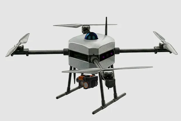 Argentswarm autonomous drone with carbon-fibre arms, sensor dome and high-thrust propulsion